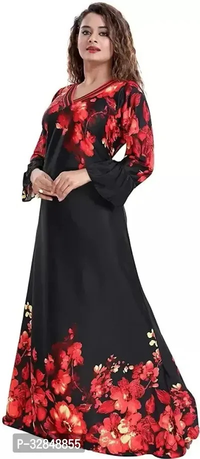 Trendy Satin Printed Women Kaftan Night Dress-thumb2