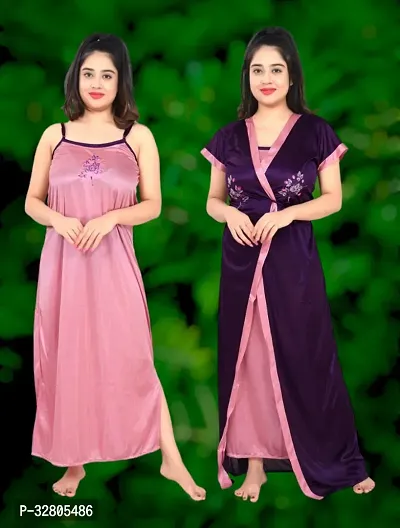 Stylish Satin Nightdress for Women Pack of 2-thumb0