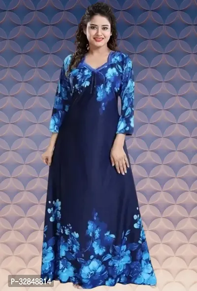 Trendy Satin Printed Women Kaftan Night Dress-thumb0