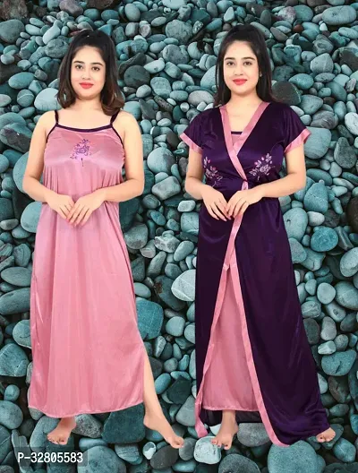 Stylish Satin Nightdress for Women Pack of 2-thumb0