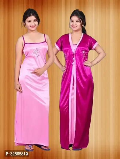 Elegant Satin Embroidered Nighty with Robe for Women-thumb0