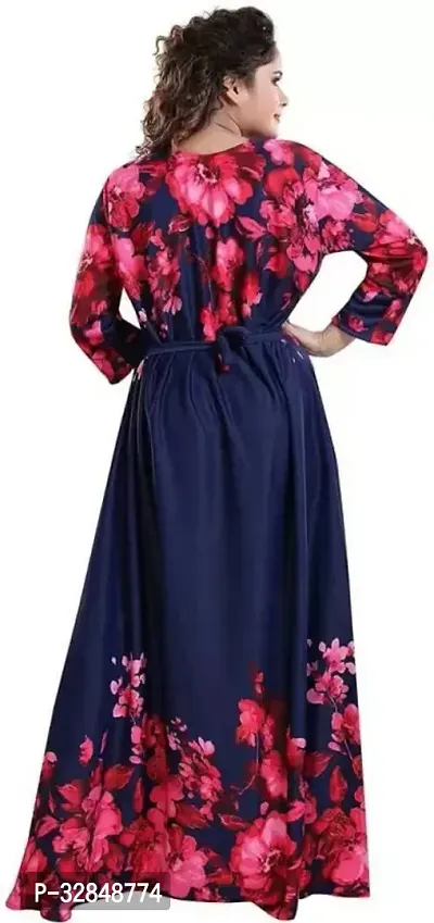 Trendy Satin Printed Women Kaftan Night Dress-thumb2