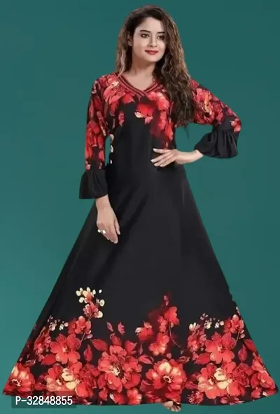 Trendy Satin Printed Women Kaftan Night Dress-thumb0