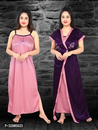 Stylish Satin Nightdress for Women Pack of 2-thumb0