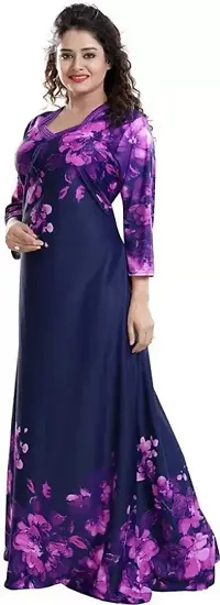 Trendy Satin Printed Women Kaftan Night Dress-thumb1