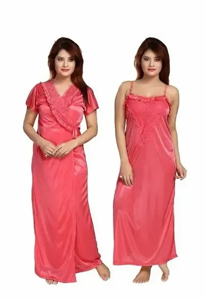 Shopping World Women's Satin Nighty Pink