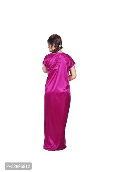 Elegant Satin Solid Nighty Set For Women-thumb3