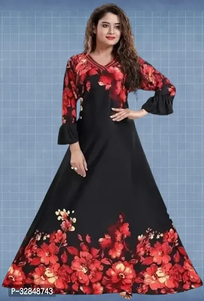 Trendy Satin Printed Women Kaftan Night Dress-thumb0