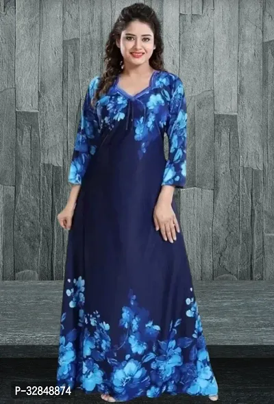 Trendy Satin Printed Women Kaftan Night Dress-thumb0