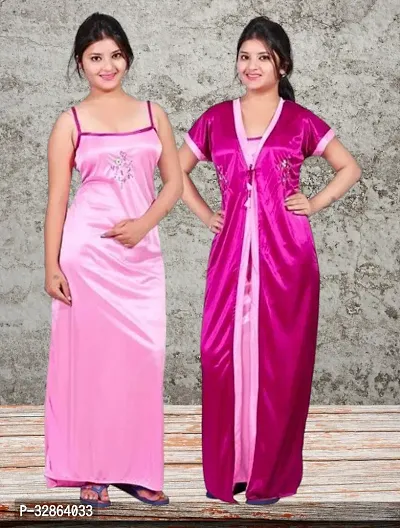 Stylish Satin Nighty with Robe for Women-thumb0