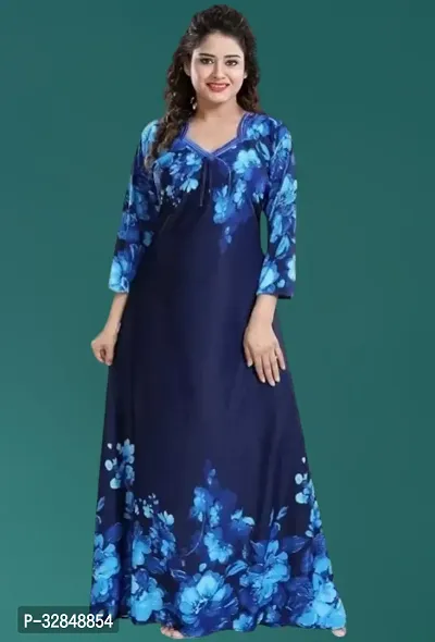 Trendy Satin Printed Women Kaftan Night Dress-thumb0