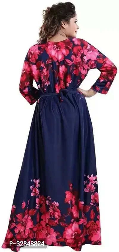 Trendy Satin Printed Women Kaftan Night Dress-thumb3