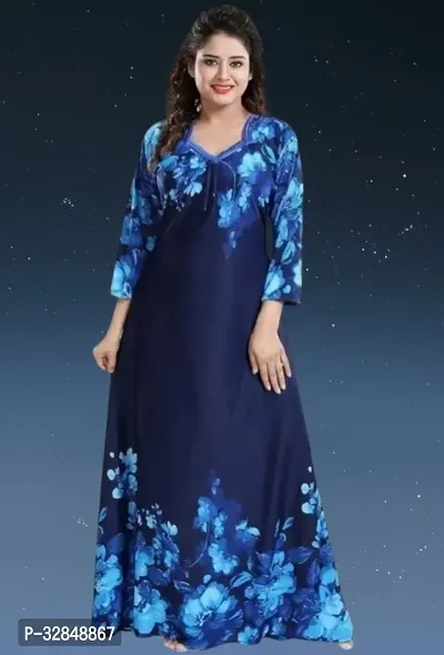 Trendy Satin Printed Women Kaftan Night Dress-thumb0