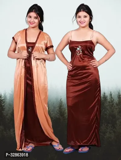 Stylish Satin Nighty with Robe for Women-thumb0