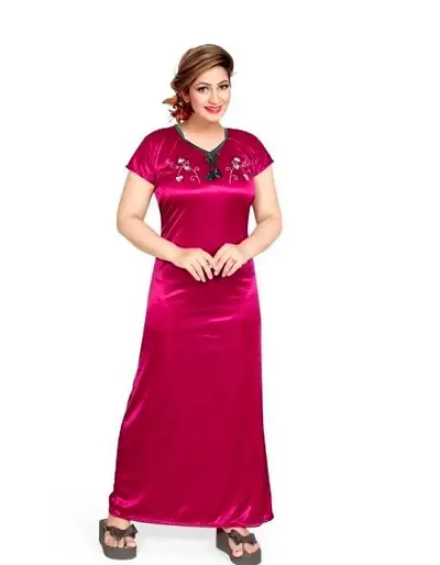 Classic Satin Embroidered Nighty for Women