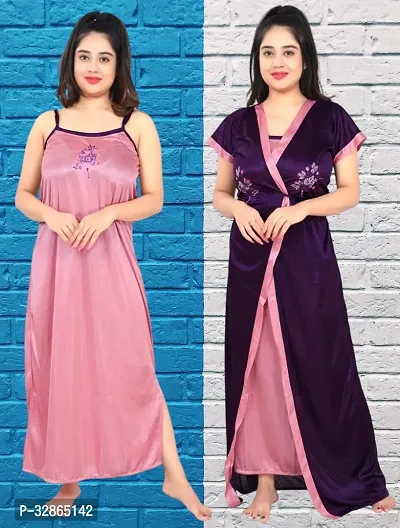 Comfy Satin Night Dress Set-thumb0