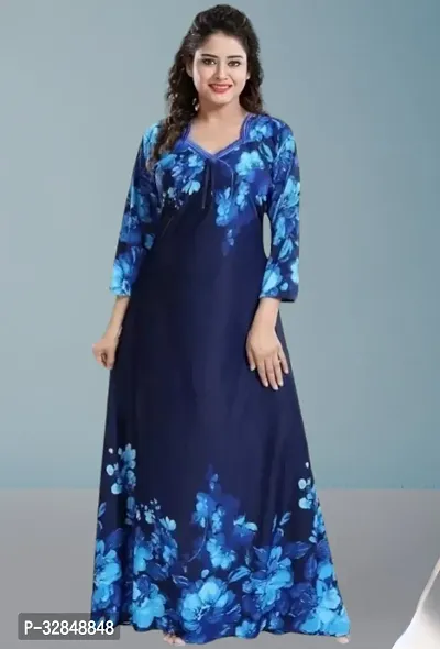 Trendy Satin Printed Women Kaftan Night Dress-thumb0