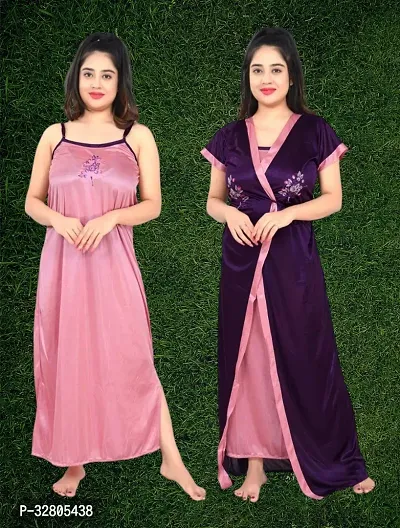 Stylish Satin Nightdress for Women Pack of 2-thumb0