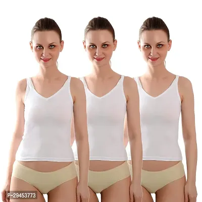 Stylish White Cotton Solid Regular Camisole For Women Pack Of 3-thumb0