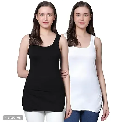Stylish Multicoloured Cotton Solid Regular Camisole For Women Pack Of 2