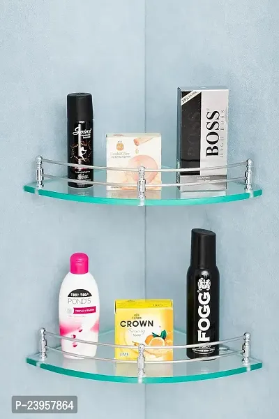 nbsp;Premium Transparent Glass Shelf For Bathroom-Wall Shelf-Storage Shelf Pack Of 2