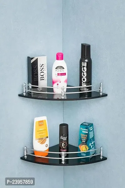 Premium Black Glass Shelf For Bathroom-Wall Shelf-Storage Shelf Pack Of 2