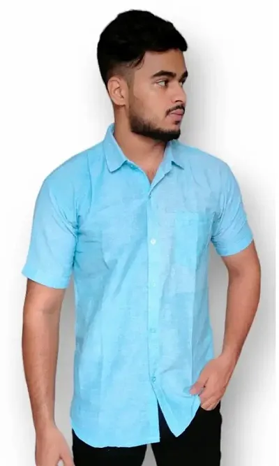 Elegant Khadi Solid Short Sleeves Casual Shirts For Men