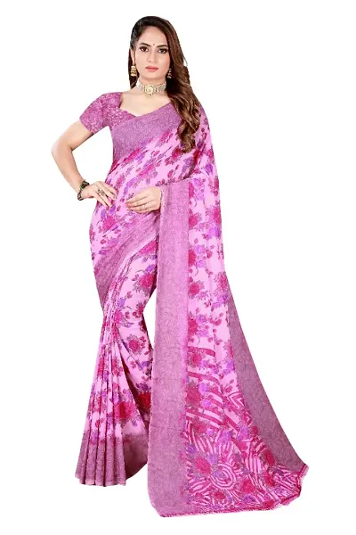 Radhe Fashion Women's Desinger Georgette Floral Saree with Blouse Piece (Purple)