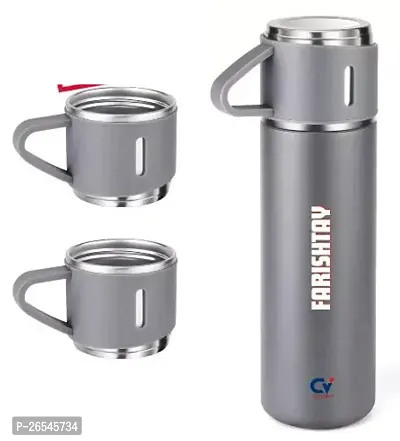 Useful Double Wall Stainless Steel Vacuum Flask with 2 Steel Cups- 500 ml-thumb0