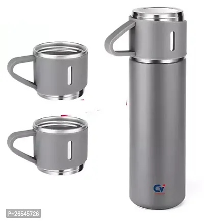 Useful Double Wall Stainless Steel Vacuum Flask with 2 Steel Cups- 500 ml-thumb0