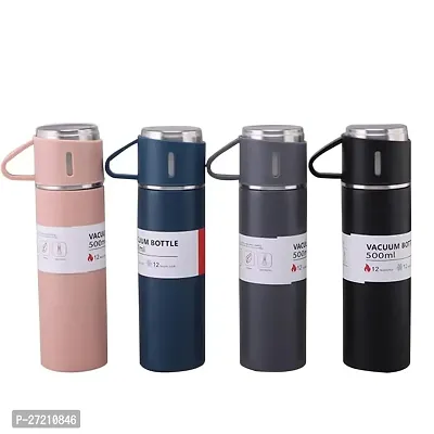 Modern Stainless Steel Vacuum Insulated Bottle Water Flask Gift Set with Two Cups ,Assorted