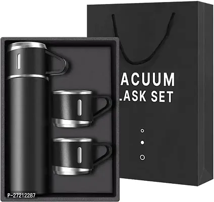 Modern Stainless Steel Vacuum Insulated Bottle Water Flask Gift Set with Two Cups ,Assorted-thumb0