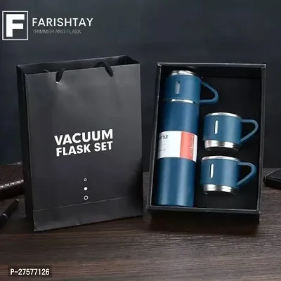 FARISHTAY  Double Wall Stainless Steel Thermo 500ml Vacuum Insulated Bottle Water Flask Gift Set with Two Cups Hot  Cold | Assorted Color | Diwali Gifts for Employees | Corporate Gift Items