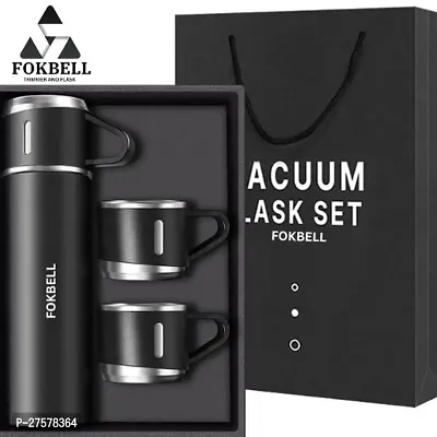 FARISHTAY  Double Wall Stainless Steel Thermo 500ml Vacuum Insulated Bottle Water Flask Gift Set with Two Cups Hot  Cold | Assorted Color | Diwali Gifts for Employees | Corporate Gift Items