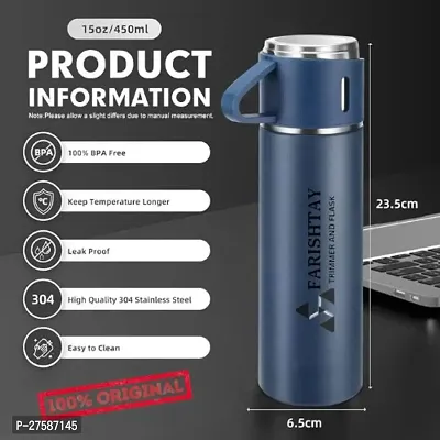 FARISHTAY  Double Wall Stainless Steel Thermo 500ml Vacuum Insulated Bottle Water Flask Gift Set with Two Cups Hot  Cold | Assorted Color | Diwali Gifts for Employees | Corporate Gift Items-thumb0