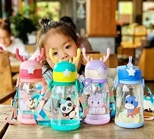 Cartoon Animal Design Water Bottle with Straw Strap Sipper Water Bottle for Kids 500 Ml-thumb2