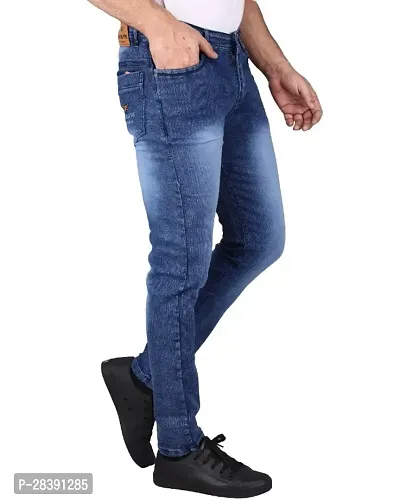 Men Denim Slim Mid Rise Stylish Jeans (Royal Blue)-thumb4