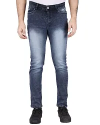 Men Denim Slim Mid Rise Stylish Jeans  (Royal Black)-thumb3