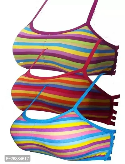 Stylish Multicoloured Nylon Lycra Striped Sports Bras For Women Pack of 3-thumb0