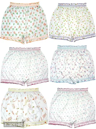 KIDBIRD Pure Cotton Printed White Bloomer Panties for Girls  Kids (Pack of 6)-thumb0