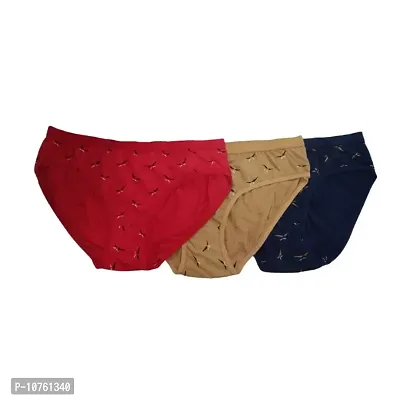 QOXOLYZ Women's Printed Cotton Regular Panties _Red ,Gold  Navy Blue (Pack of 3)