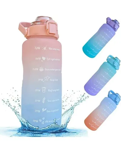 Grofilo 2 litre Plastic Water Bottle with Straw Motivational Water Bottle With Time Markings Shaker with Portable Wide Mouth,Travel Bottle- BPA Free (Gradient Color) - Multicolor