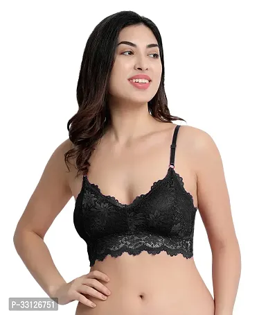 Stylish Black Nylon Bralette Lace Padded Bras For Women-thumb0