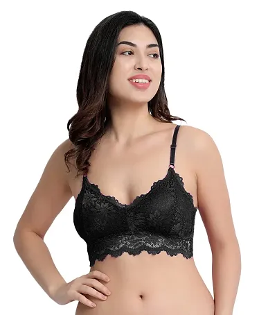 Women's Lace Solid Bralette Lightly Padded Bras