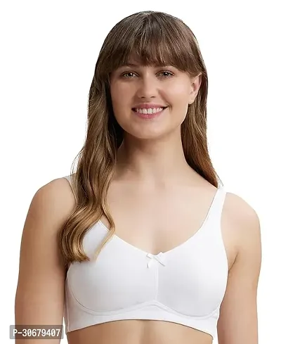 Stylish White Cotton Blend Solid Bra For Women