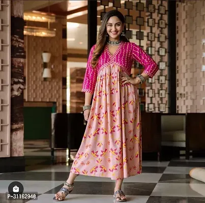 Stylish Pink Viscose Rayon Printed Kurta For Women-thumb0