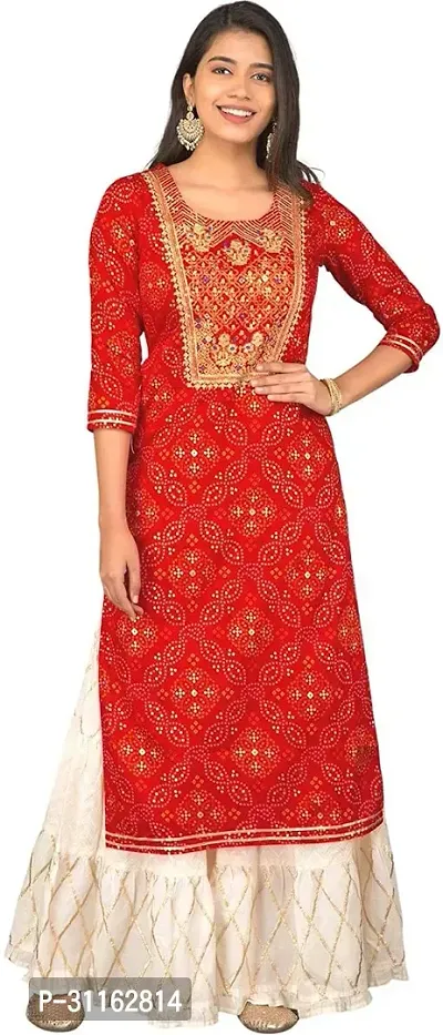 Stylish Red Viscose Rayon Embroidered Kurta Bottom Set For Women