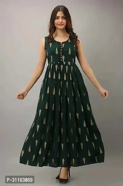 Stylish Green Viscose Rayon Printed Kurta For Women-thumb0