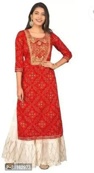 Stylish Red Viscose Rayon Printed Kurta Bottom Set For Women-thumb0