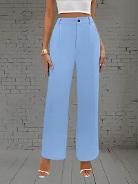 Stylish Blue Cotton Women Trousers with Mid-Rise Waist and Straight Leg-thumb2